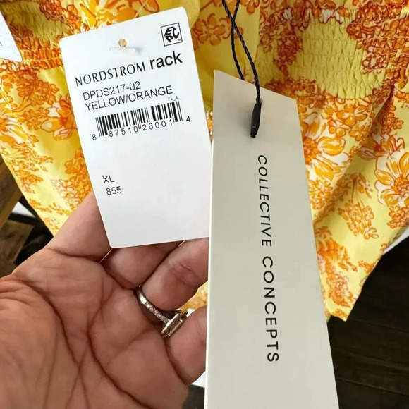 NWT Collective Concepts Smocked Waist Halter Dress Yellow Orange Floral SZ XL - Picture 6 of 10